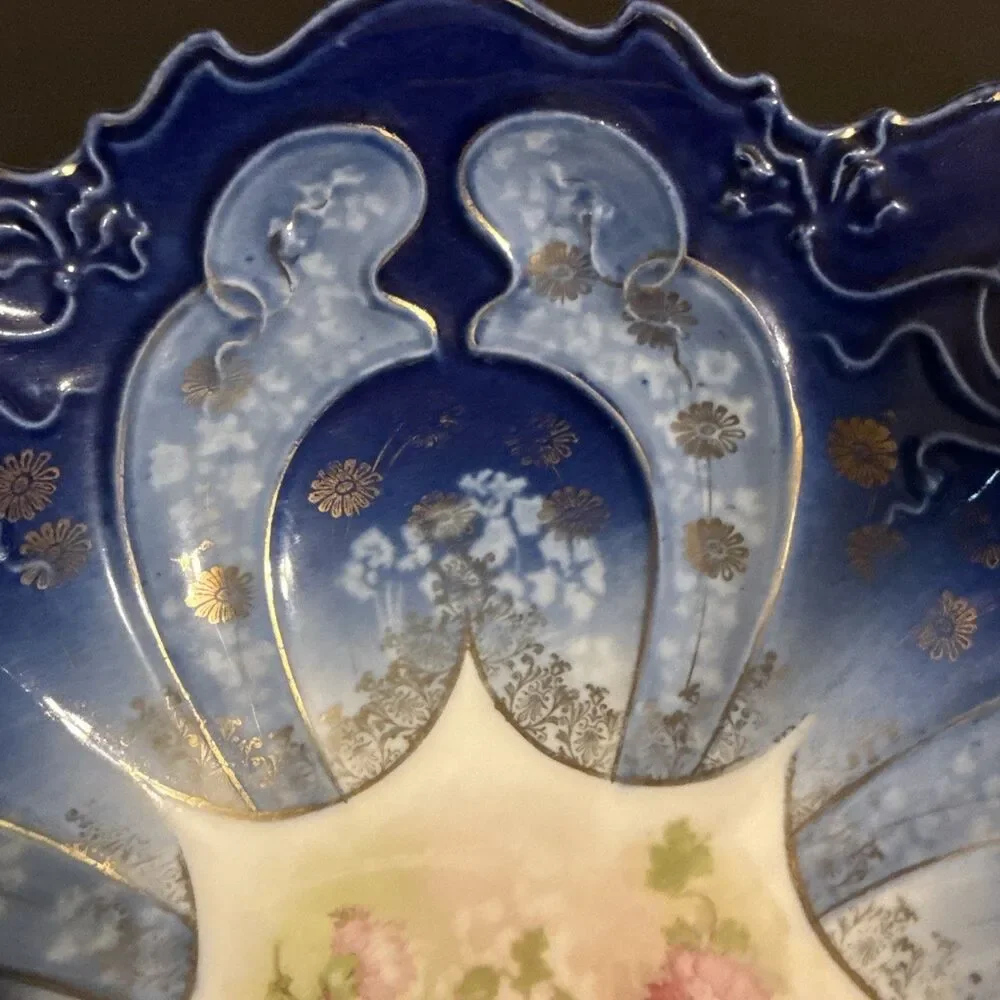 Wheelock Vienna Victorian Serving Bowl M.Z Austria Blue Floral Gilded